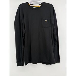 CAT Caterpillar Long Sleeve Pocket T-Shirt Mens Medium Black Crew Neck Workwear